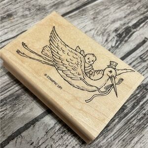 STAMPIN UP! Bringing Baby Stork Retired Wood Mounted Rubber Stamp EUC